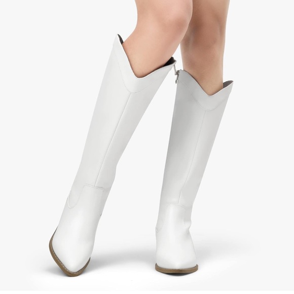 Cowboy / Cowgirl Pull On Zipper Chunky Heel Pointed Toe Knee High Boots - Picture 2 of 2